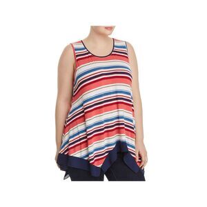 CUPIO BLUSH Womens Pink Stretch Striped Sleeveless Scoop Neck Tank Top Plus 2X